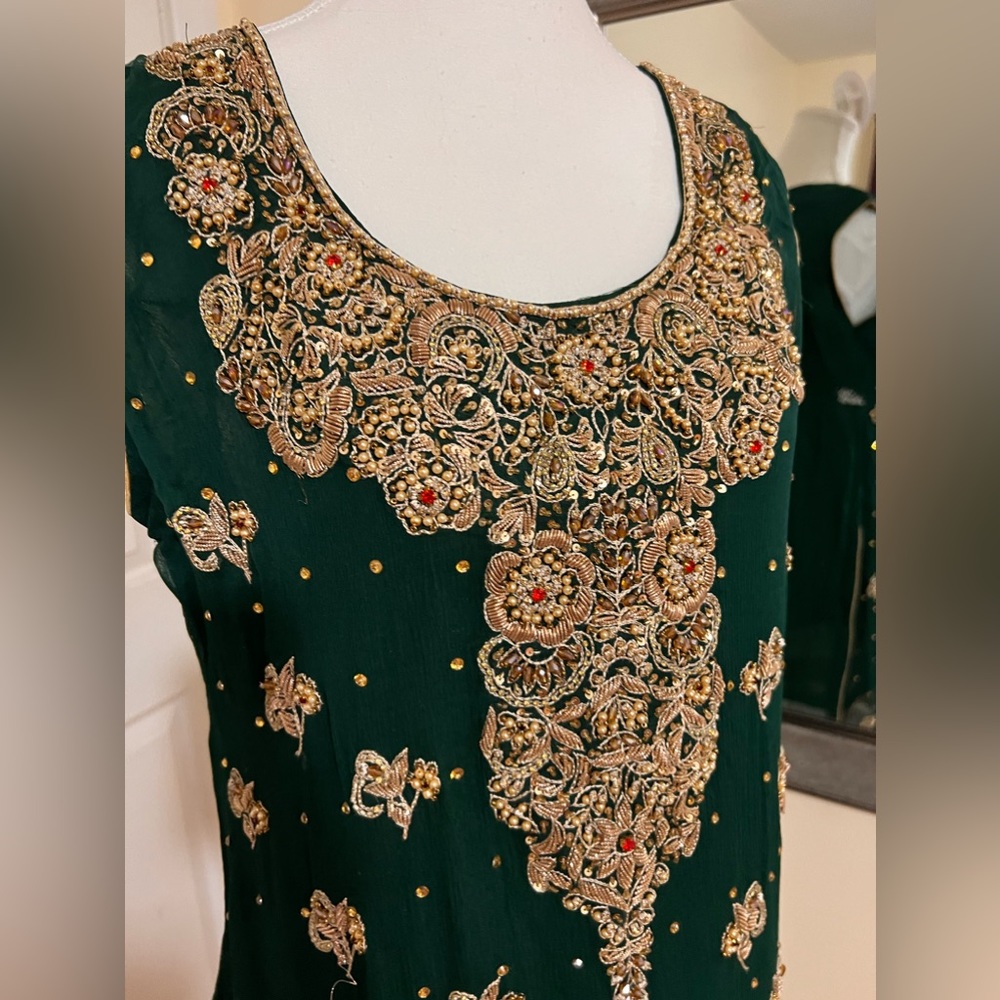 COPY - Green kameez with golden work!